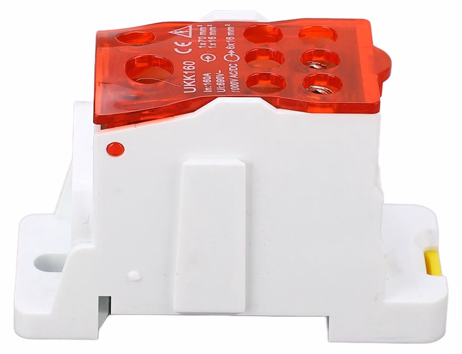 Distributore di connessioni, 690 V, 160 A, blocco su guida DIN, morsetto di alimentazione per corrente, rosso