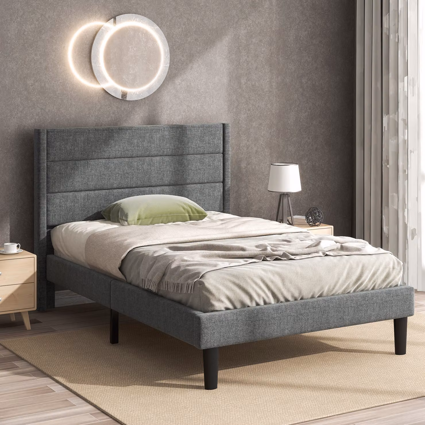 Flieks Letto imbottito 90x200 cm, letto imbottito per ragazzi Letto singolo con testiera e rete a doghe, grigio