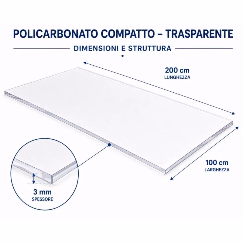EZOOZA Foglio di Policarbonato Compatto Trasparente, Spessore: 3 mm, L: 200 cm, P: 100 cm, Confezione da 5 Pezzi