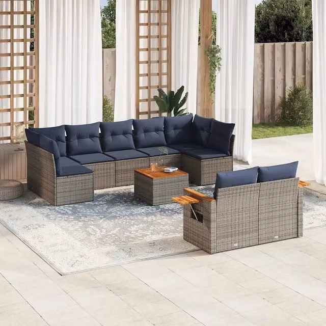 Set Divani da Giardino 10 pz con Cuscini Grigio in Polyrattan 3227139