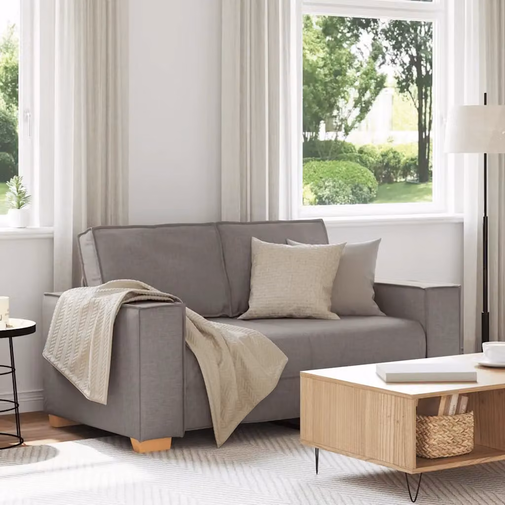 Divano a 2 posti vidaXL moderno in tessuto beige e grigio con cuscini, L: 160 cm, P: 78 cm, H: 84 cm