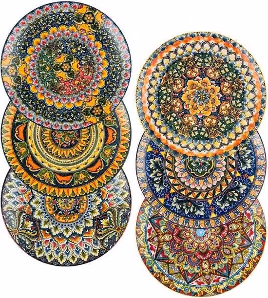 Set da tavola in Vetroceramica da 15 a 25 cm per dessert e insalate - magnetico e lavabile in lavastoviglie - decorazione boho - set di piatti e vassoi