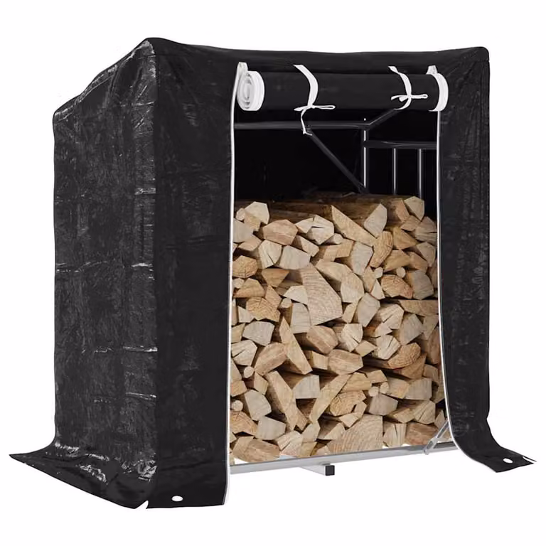 Rastrelliera per legna con copertura antipioggia vidaXL in acciaio galvanizzato e plastica, colore nero, H x L x P: 110,5 x 101 x 61 cm
