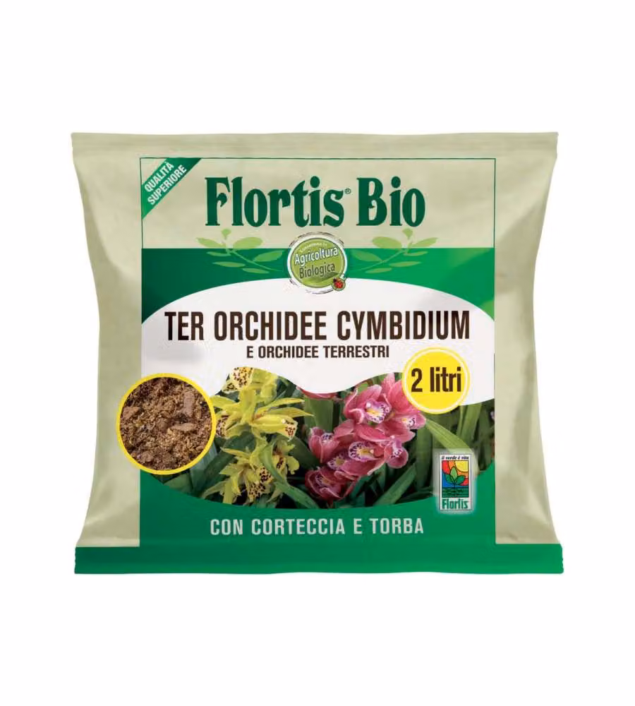 Flortis Terriccio Speciale per Orchidee Cymbidium con Corteccia e Torba, 2 l