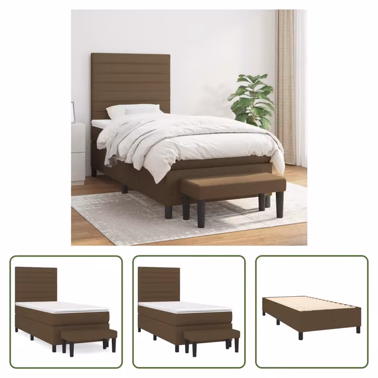 The Living Store Letto a molle con materasso marrone scuro 80x200 cm in tessuto