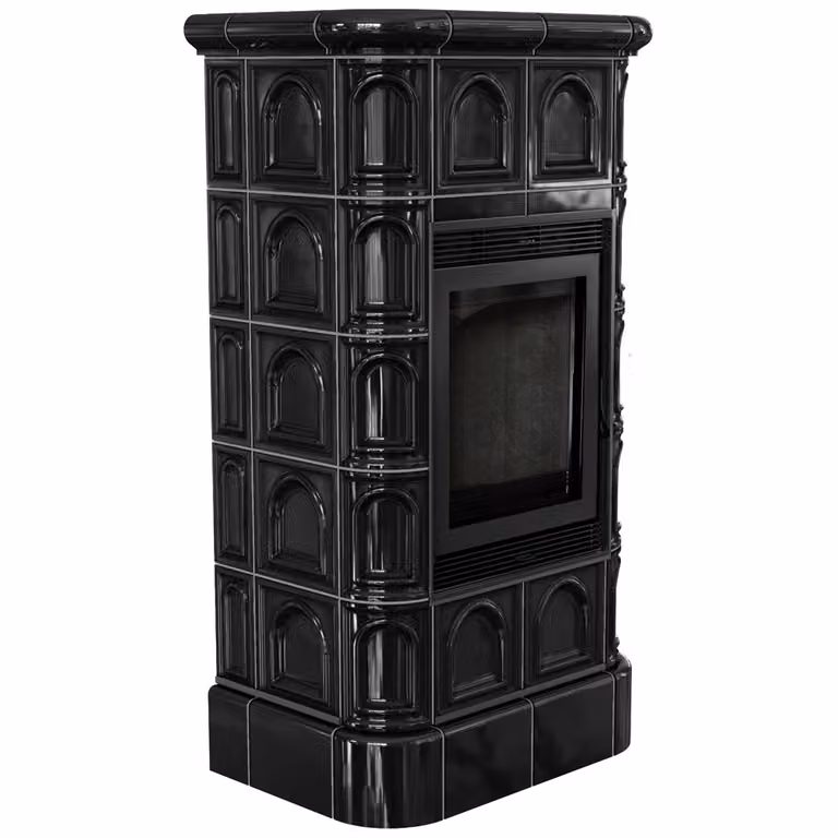 Inserto camino in acciaio KRATKI BLANKA 8 kW Ø 160 rivestimento nero piastrelle nere