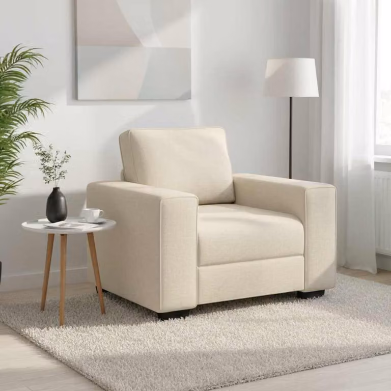 Poltrona Sofa moderna vidaXL in tessuto beige con braccioli per soggiorno o ufficio, L: 100 cm