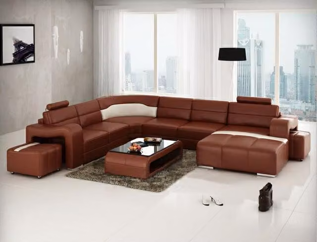 Wohnlandschaft Couch Polster Eck Garnitur Designer Ledersofa Big Sofa PISA