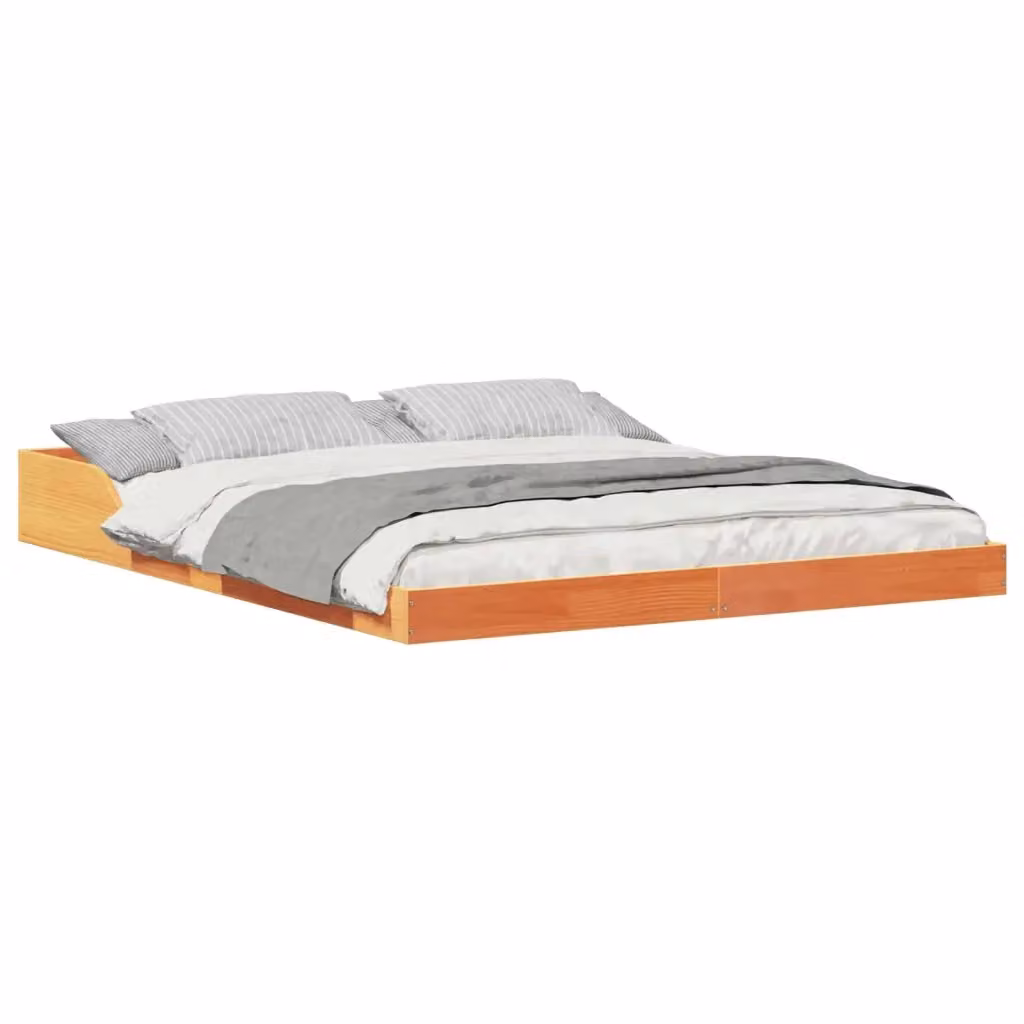 Struttura del letto moderna vidaXL in pino massello marrone cerato L/P/H: 203.5 x 150 x 153.5 cm – 2