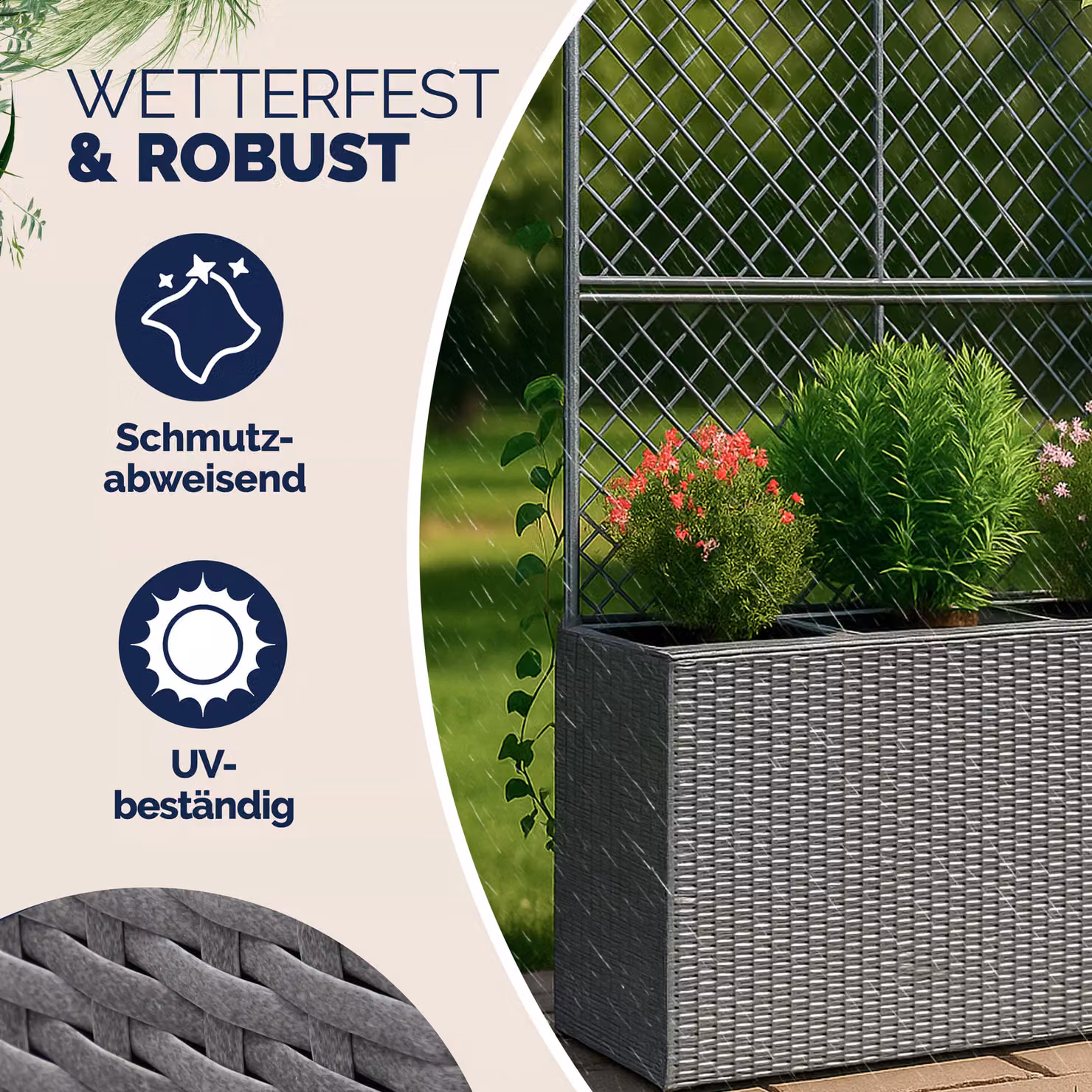 Fioriera con traliccio CASARIA in polyrattan grigio con struttura in acciaio e plastica – 2