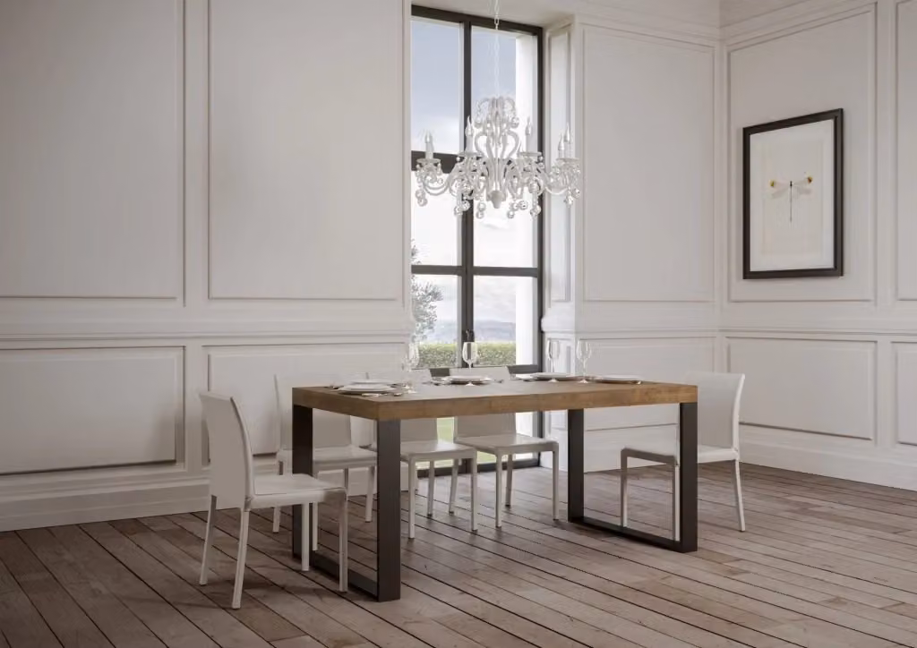 Tavolo da pranzo allungabile moderno GIORDANOSHOP in legno e metallo marrone L: 160-420 cm, P: 90 cm, H: 77 cm – 2
