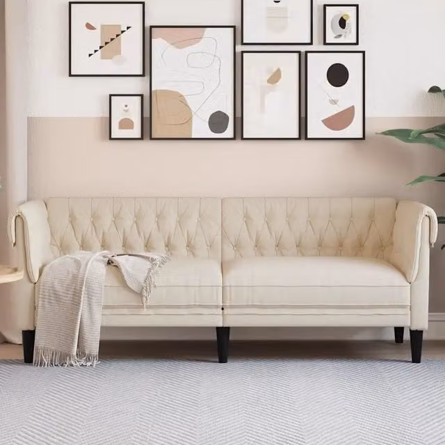 Divano Chesterfield a 3 Posti-Sofa 3 Posti-Divanetto in Lino