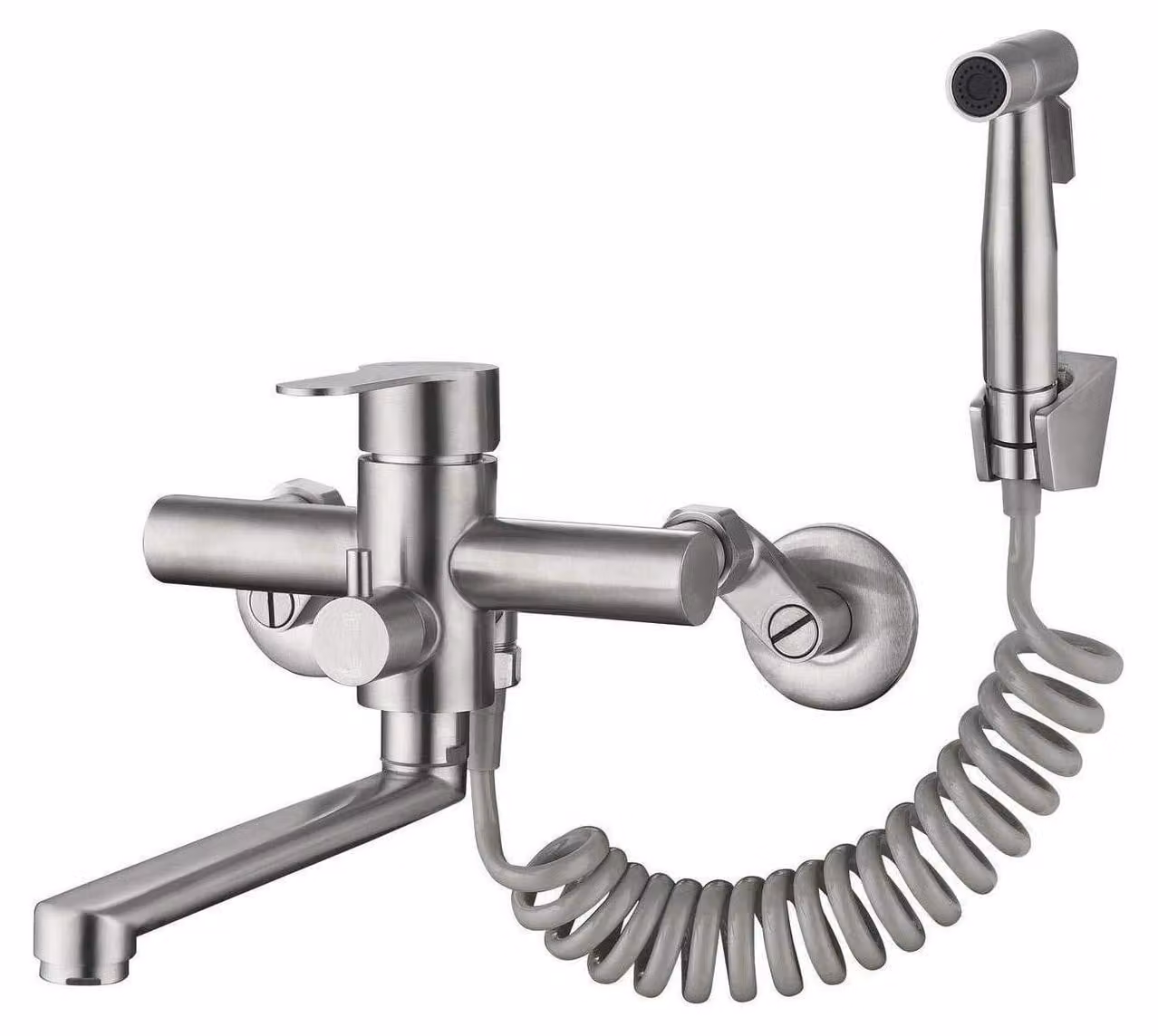 Miscelatore da cucina a parete, in acciaio inossidabile 304, con beccuccio orientabile a 360° e distanza regolabile da 70 a 230 mm, colore argento