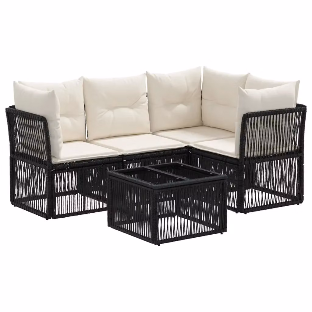 Set Divano da Giardino a L con Tavolino vidaXL, 5 Pezzi in Polyrattan Nero con Cuscini Imbottiti e Struttura in Acciaio – 2