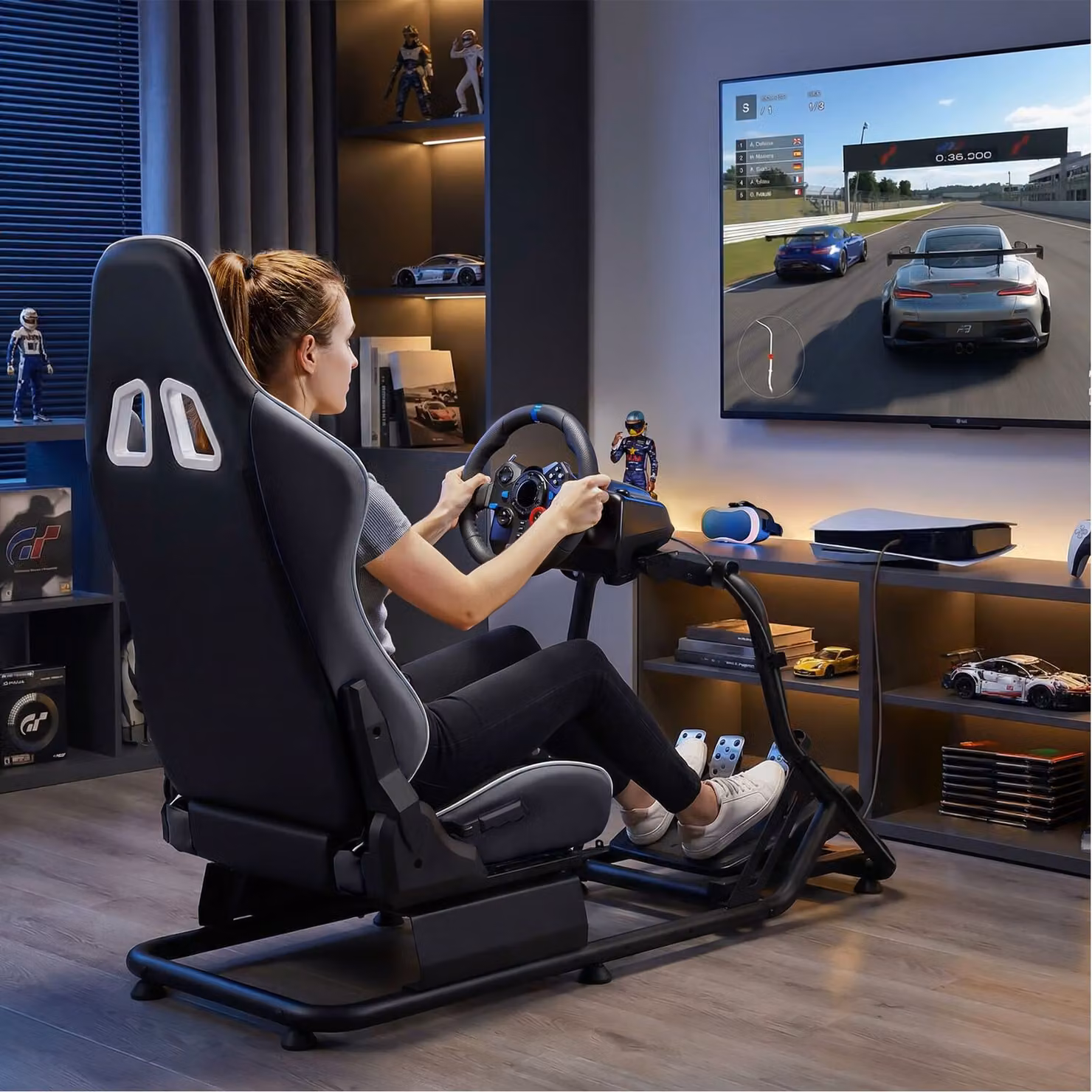 Sedia da gioco Tectake Play con sedile da corsa in ecopelle nera per adulti, L: 57 cm, P: 66 cm, H: 120 cm – 2