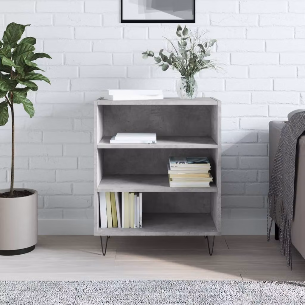 Credenza moderna vidaXL in legno multistrato e metallo, colore grigio cemento, L 57 cm x P 35 cm x H 70 cm