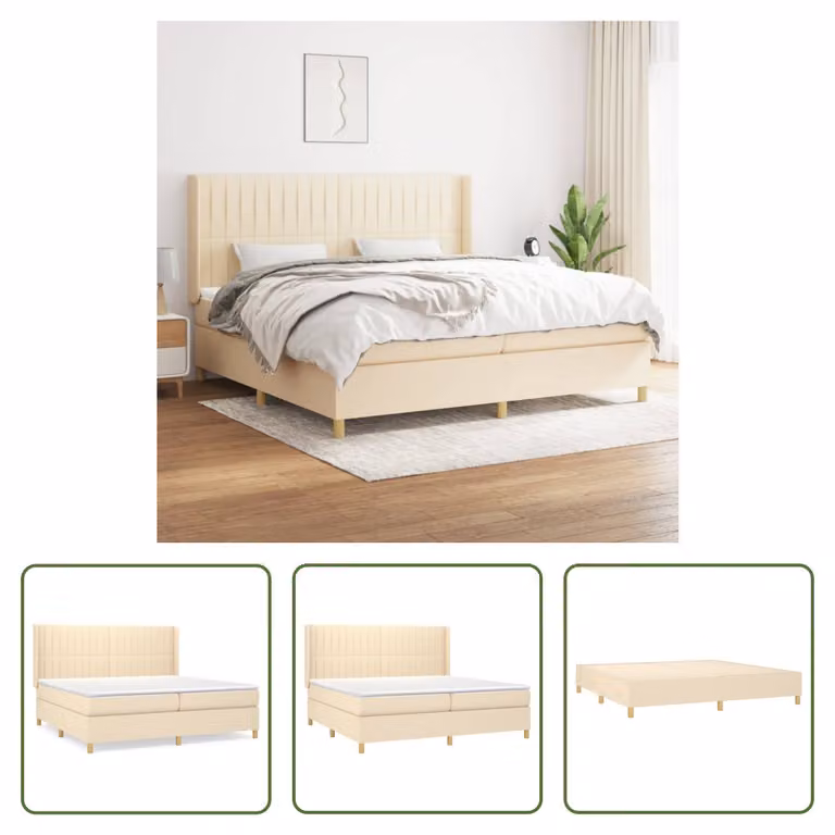 The Living Store Letto a molle con materasso crema 200x200 cm in tessuto