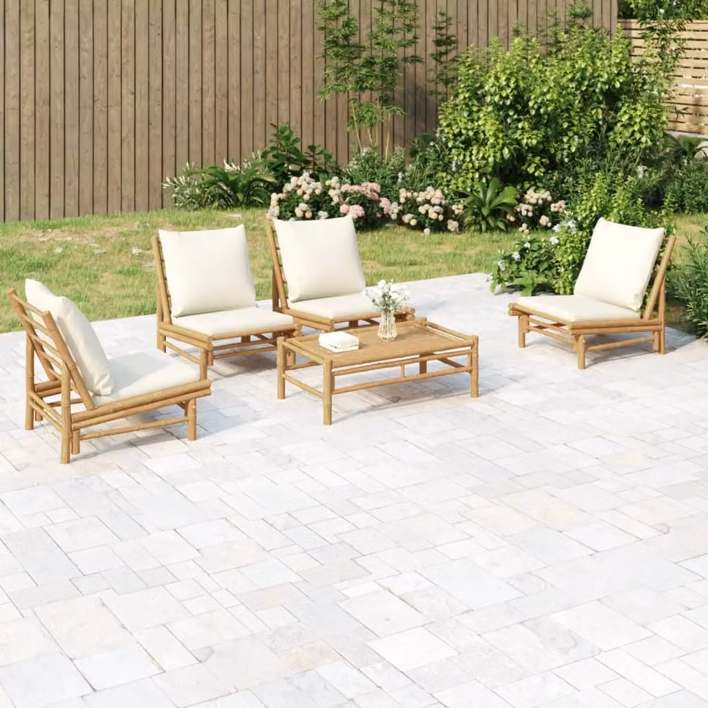 Maison Exclusive - Set da giardino da 5 pezzi con cuscini color bianco crema in bambù