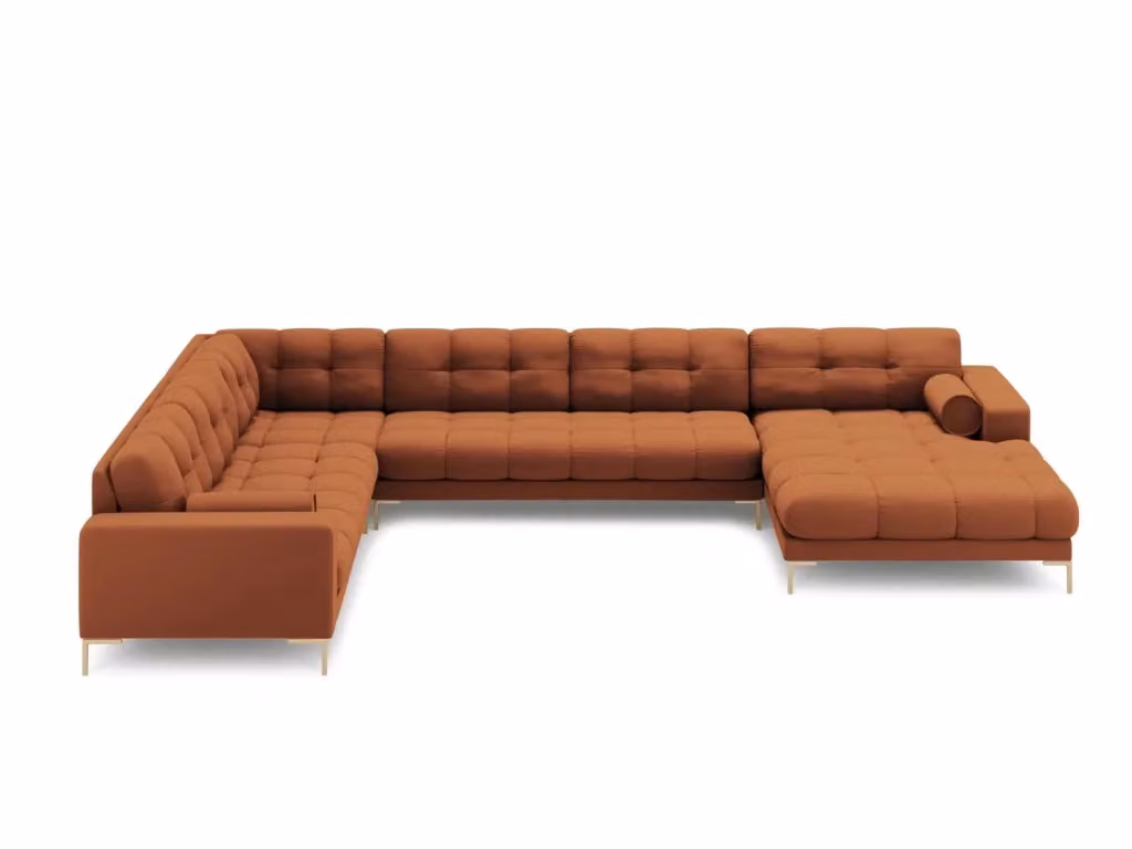 Divano panoramico sinistro Bali di Cosmopolitan Design, 7 posti in tessuto strutturato color arancione matt – 2