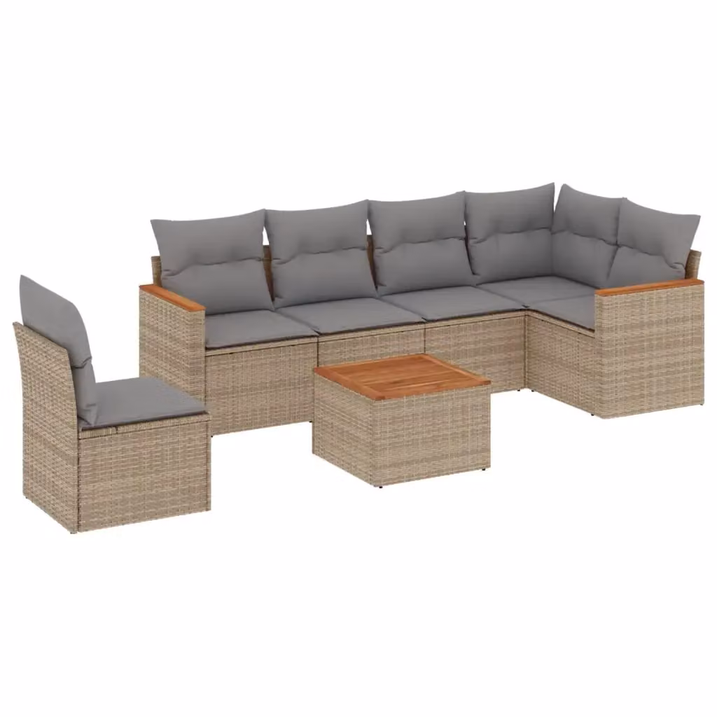 vidaXL Set Divano da Giardino a L 7 pz con Cuscini Beige e Grigio in Polyrattan e Acciaio – 2