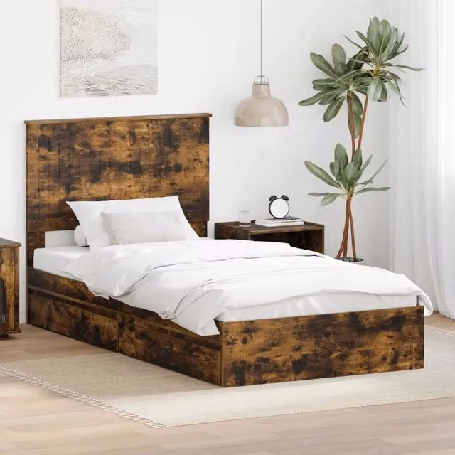 Letto con Contenitore con cassetto Rovere fumé 100 x 200 cm 3411240