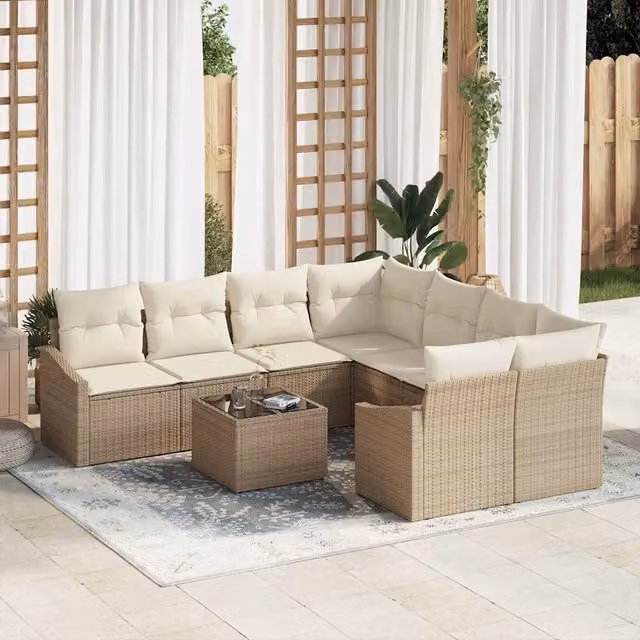 Set di divani 9 pz Beige e Crema polyrattan 3346661