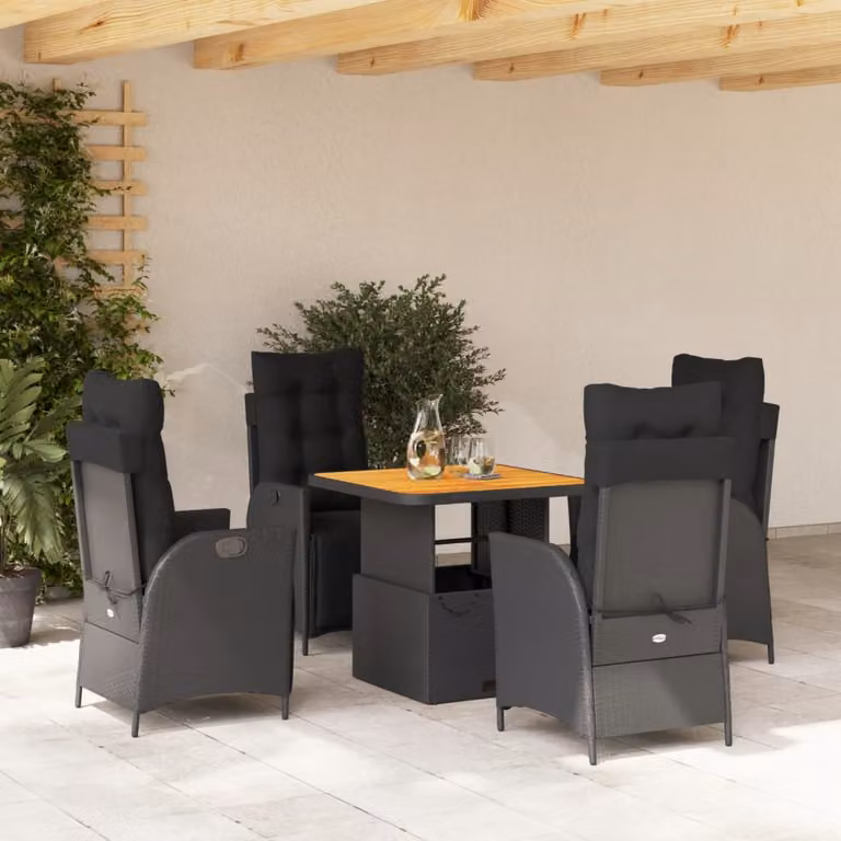 vidaXL Set da Pranzo da Giardino 5 pz in Legno di Acacia Oliato Nero e Marrone con Cuscini