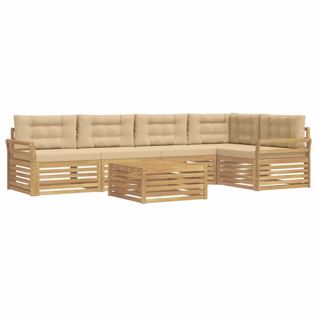 Set di divani da esterno a L vidaXL in legno di acacia con tavolo da caffè, colore bianco e beige – 2