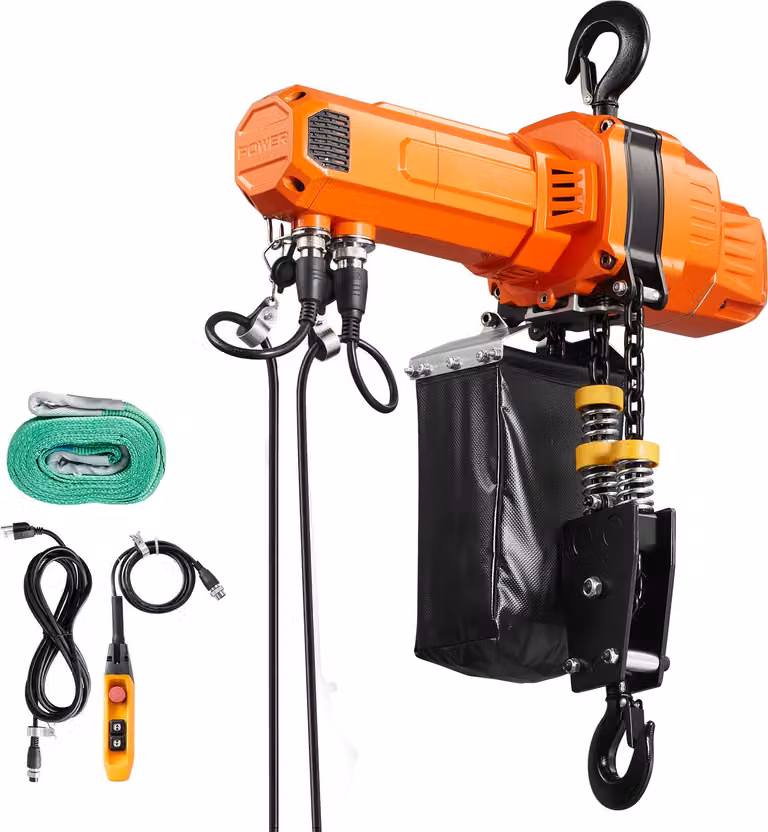 SucceBuy Paranco elettrico a catena 1000 kg, altezza di sollevamento 6 m, gru a ponte monofase 230 V con telecomando con cavo da 4,5 m, catena G100 e arresto di emergenza, adatto per fabbriche, magazzini e garage