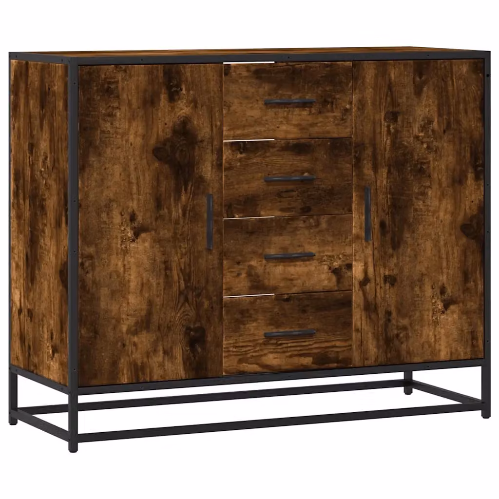 Credenza in stile industrial vidaXL in legno rovere e metallo, colore marrone, L 92 x P 35 x H 76 cm – 2