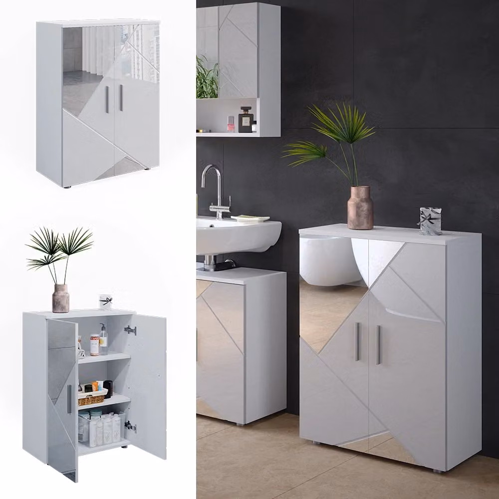 Mobiletto bagno Irma Vicco bianco lucido con ante a battente e ripiani interni L: 60 cm, H: 81 cm – 2