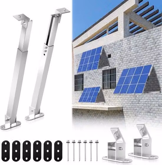 Kit di montaggio per pannelli solari - Sistema di montaggio per tetti piani con angolo regolabile individualmente - per moduli solari - da 15 a 30° - regolabile individualmente - per tetti piani