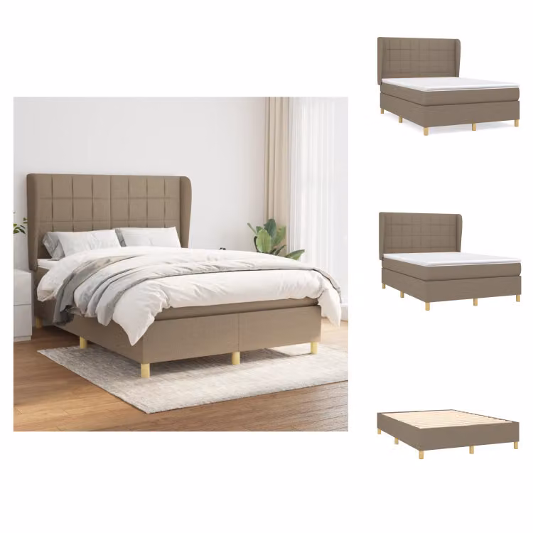 vidaXL Letto a molle con materasso in tessuto taupe 140x190 cm - Letti e strutture letto