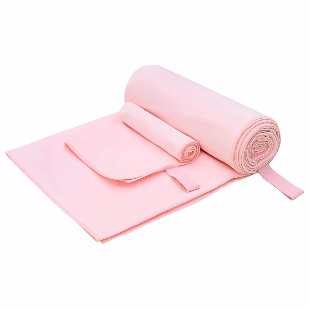 Set di 2 asciugamani sportivi in microfibra vidaXL rosa, morbidi e ad asciugatura rapida, L: 200 cm x P: 100 cm e L: 50 cm x P: 30 cm