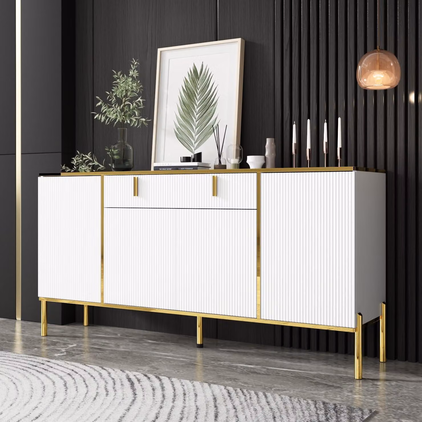 Mobile contenitore per soggiorno, 4 ante, bianco, MDF, 160x40x80 cm