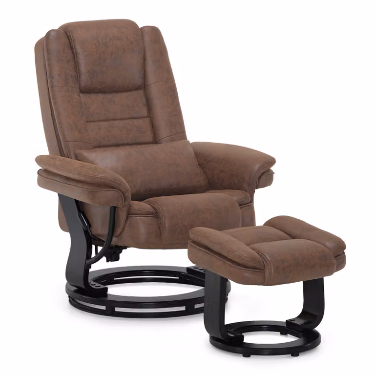 M Poltrona relax MCombo con funzione reclinabile, poltrona da lettura, poltrona TV girevole a 360°, con poggiapiedi, con cuscini e tasca laterale, 9099 (microfibra marrone)