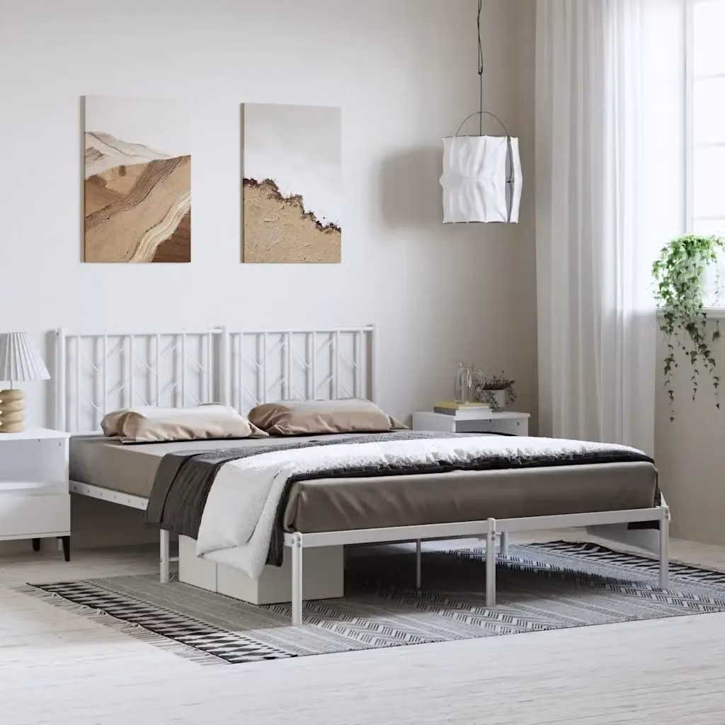 Letto matrimoniale per adulti con testiera in metallo bianco design moderno L: 193 cm, P: 203 cm – 2