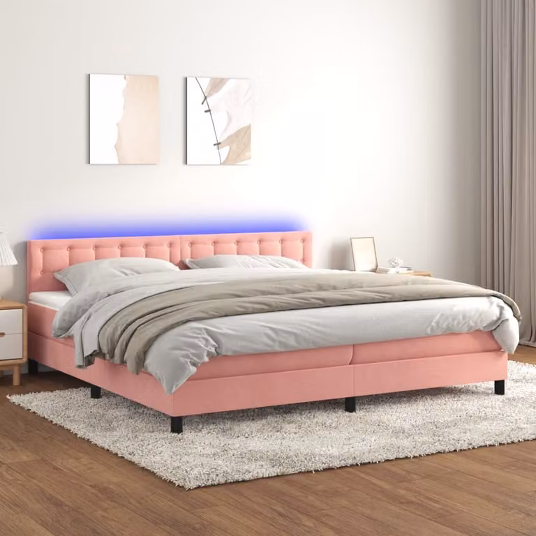 vidaXL Letto a molle con materasso e LED rosa 200x200 cm in velluto - Letto a molle - Letto a molle - Letto - Letti