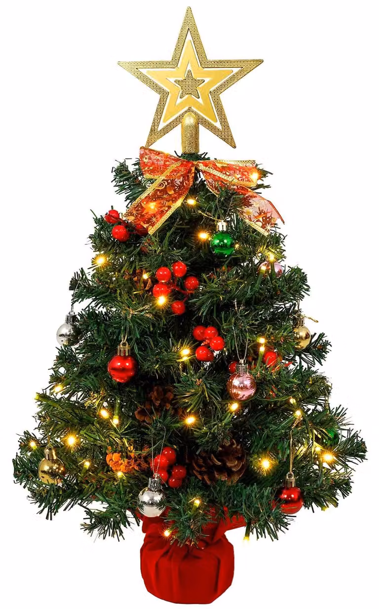 Elzusha - Mini albero di Natale, 60 cm, con stella e base decorativa