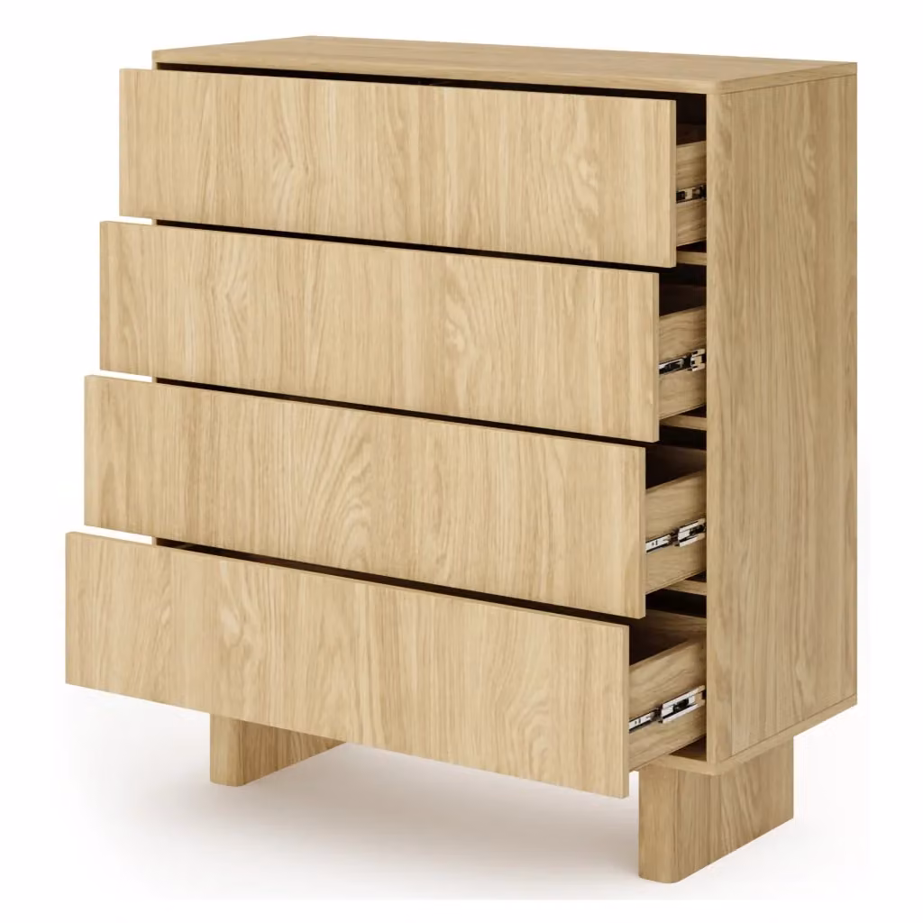 Madia Hasavato DMORA con 4 cassetti in legno Rovere Marrone Beige L: 94 cm, P: 38 cm, H: 104 cm – 2