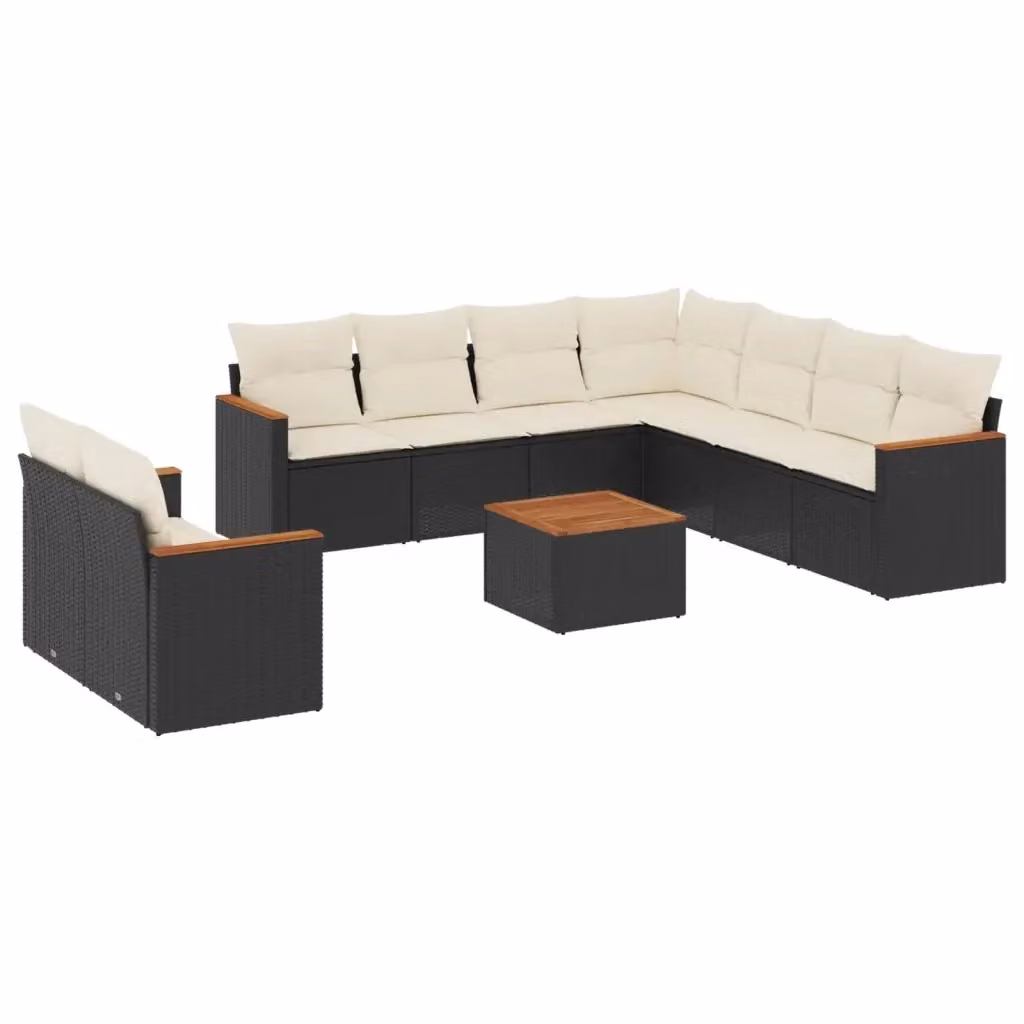 Set di Divani da Giardino vidaXL 10 Pezzi con Cuscini e Tavolino, Polyrattan Nero e Struttura in Acciaio Verniciato a Polvere – 2