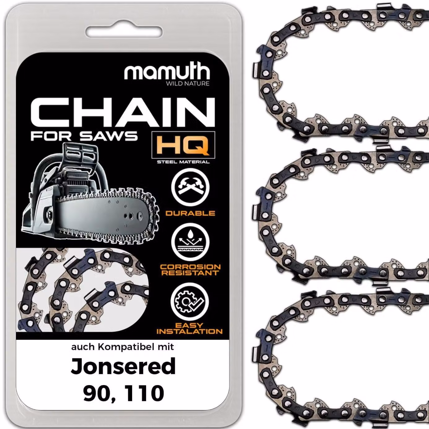 3 catene per motosega, lunghezza 50 cm, passo 1,5 mm, larghezza 3/8", modello 72 TG, compatibili con motoseghe Jonsered 90 e 110