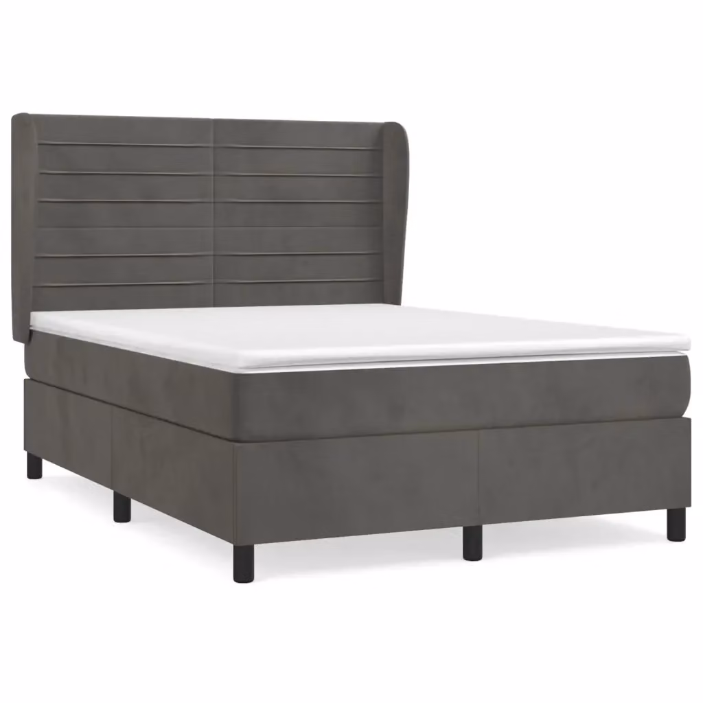 vidaXL Giroletto a Molle Ibrido con Materasso in Velluto Grigio e Struttura in Legno di Larice L/P/H: 200 x 140 x 128 cm – 2