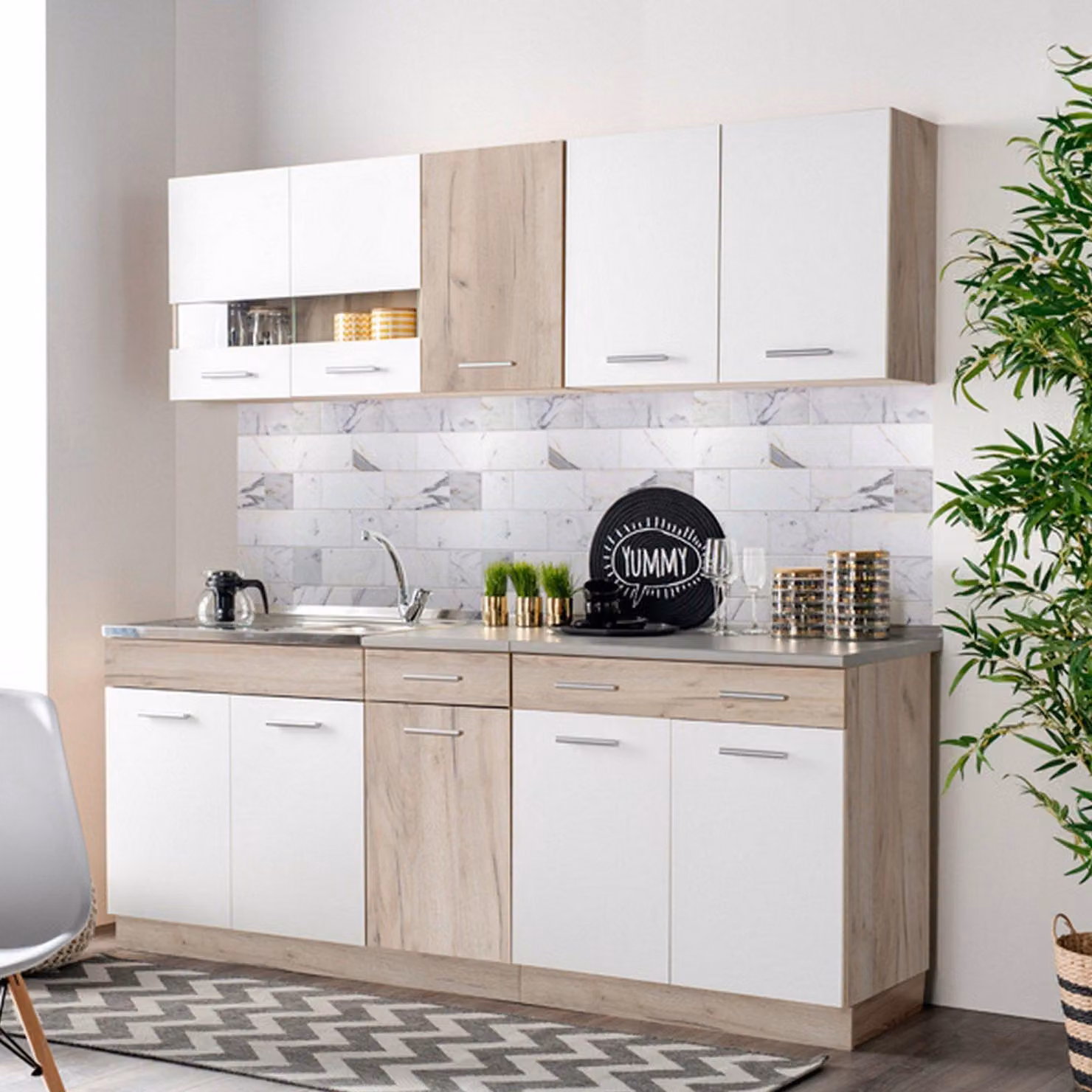Bornago - Cucina, Bianco, 2 Cassetti, Elettrodomestici non inclusi