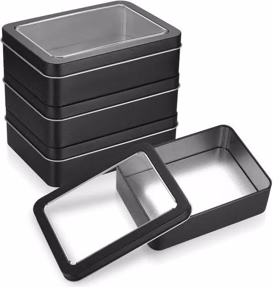 Contenitori metallici - 4 piccoli contenitori in metallo - Contenitori metallici portatili - Realizzati in metallo di alta qualità - Dimensioni: 12,5 x 9 x 3,5 cm