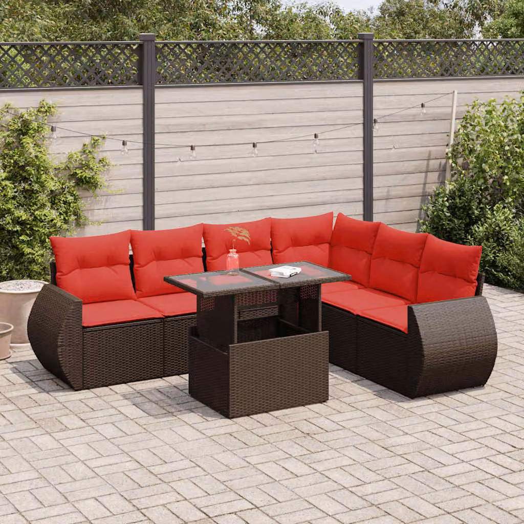 Maison Exclusive - Set Divani Giardino 7 pz con Cuscini Marrone Polyrattan Acacia