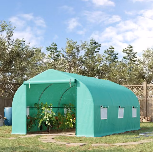 Serra in PVC verde con struttura in acciaio zincato 450x300x205 cm per coltivazione piante e ortaggi