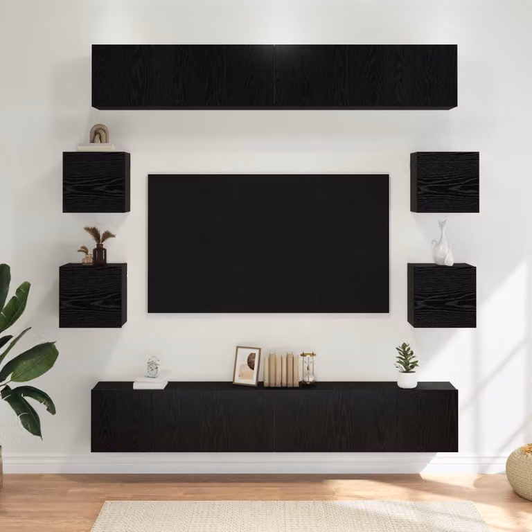 Set mobile TV moderno vidaXL in legno ingegnerizzato MDF, Rovere e Nero