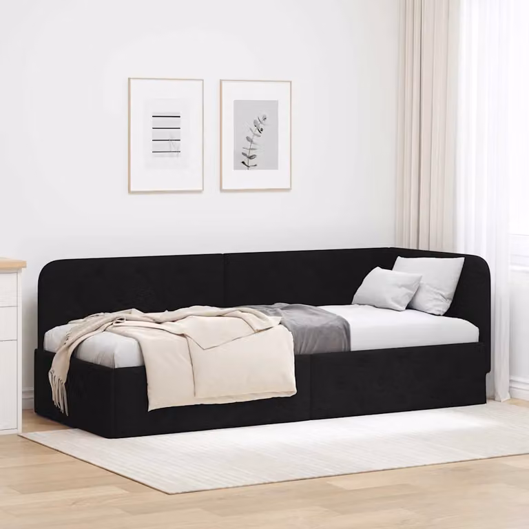vidaXL Cornice del letto ad angolo in tessuto nero L 200 cm x P 80 cm x H 72 cm