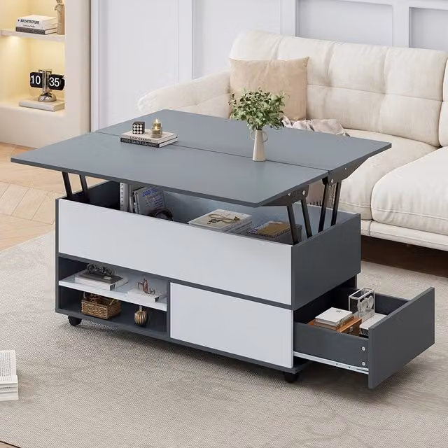 Tavolino-Xylo-100x98x65cm grigio-bianco regolabile con rotelle